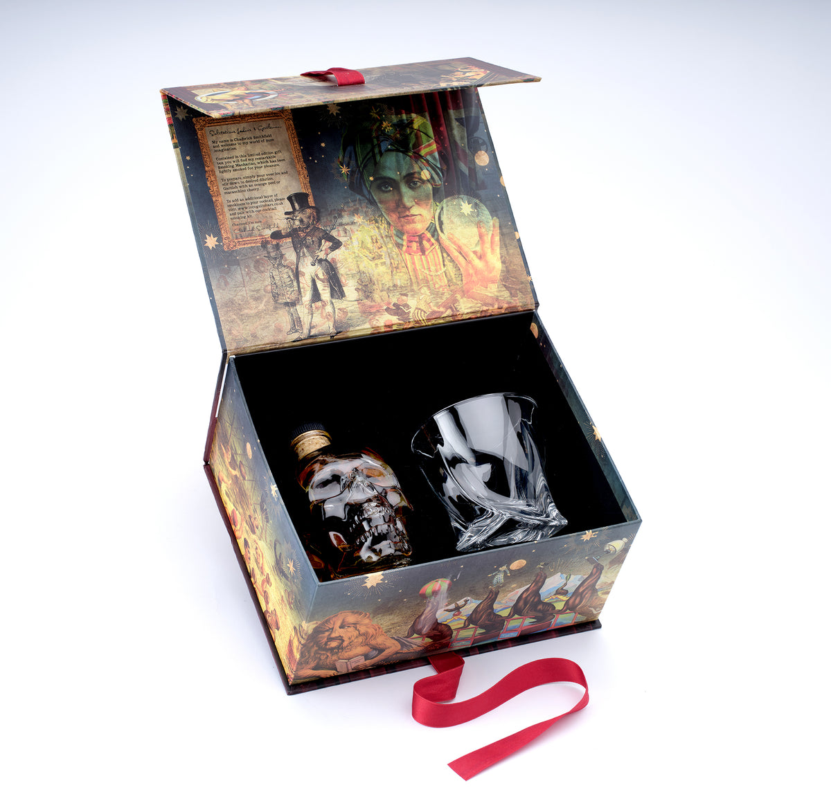 Incognito Smoking Manhattan limited edition gift set with 450ml glass skull spirit decanter, cut-glass tumbler and signature Pure Imagination presentation box.